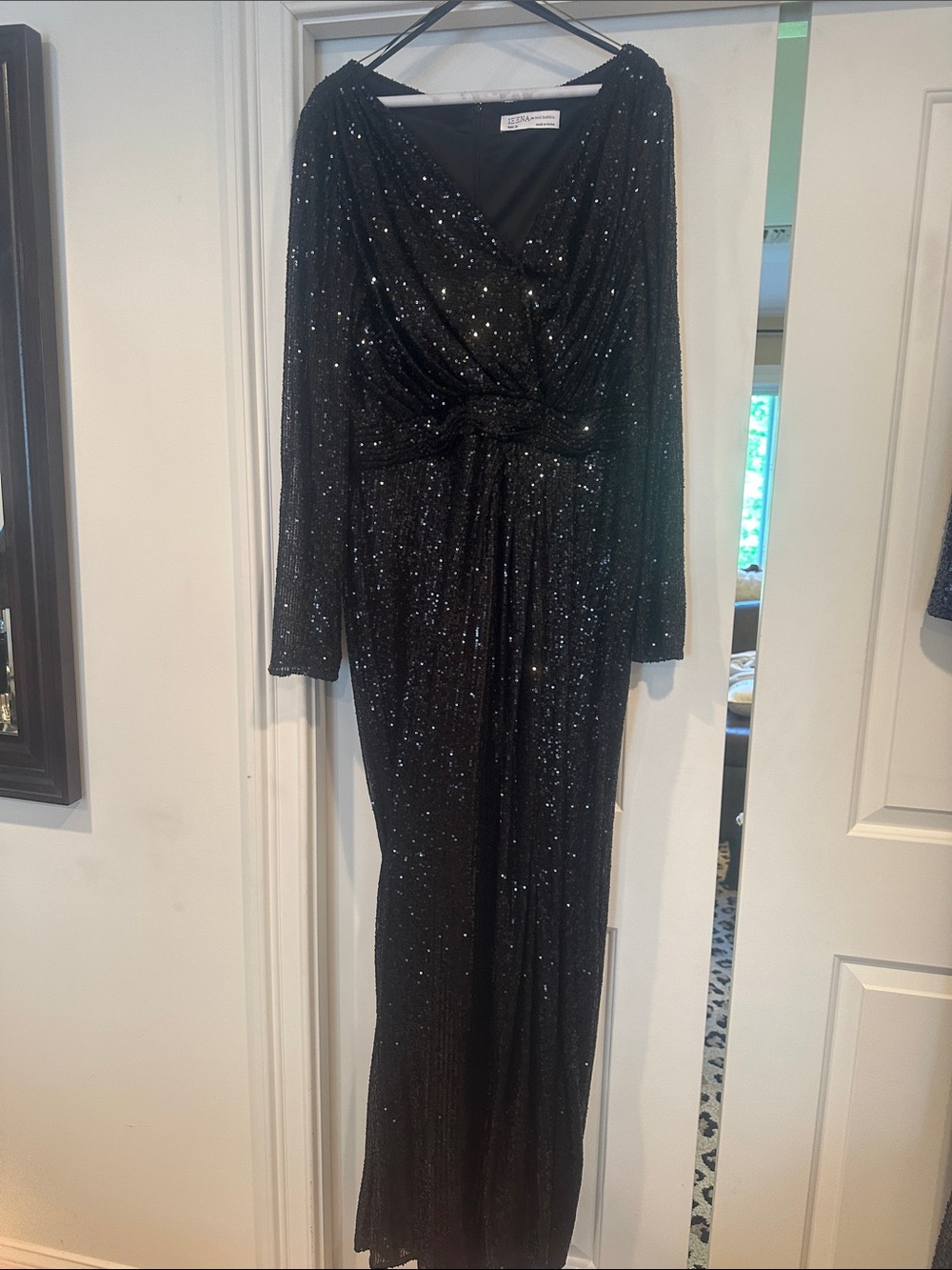 Mac Duggal Black Sequin Long Sleeve Evening Gown